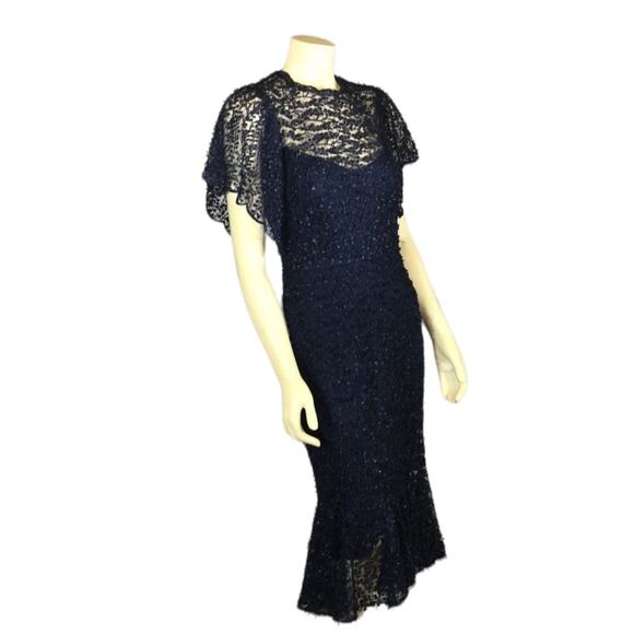 NICOLE BAKTI  Scalloped Flutter Sleeve Beaded Mermaid Dress STYLE #663 size 8 - Picture 2 of 12